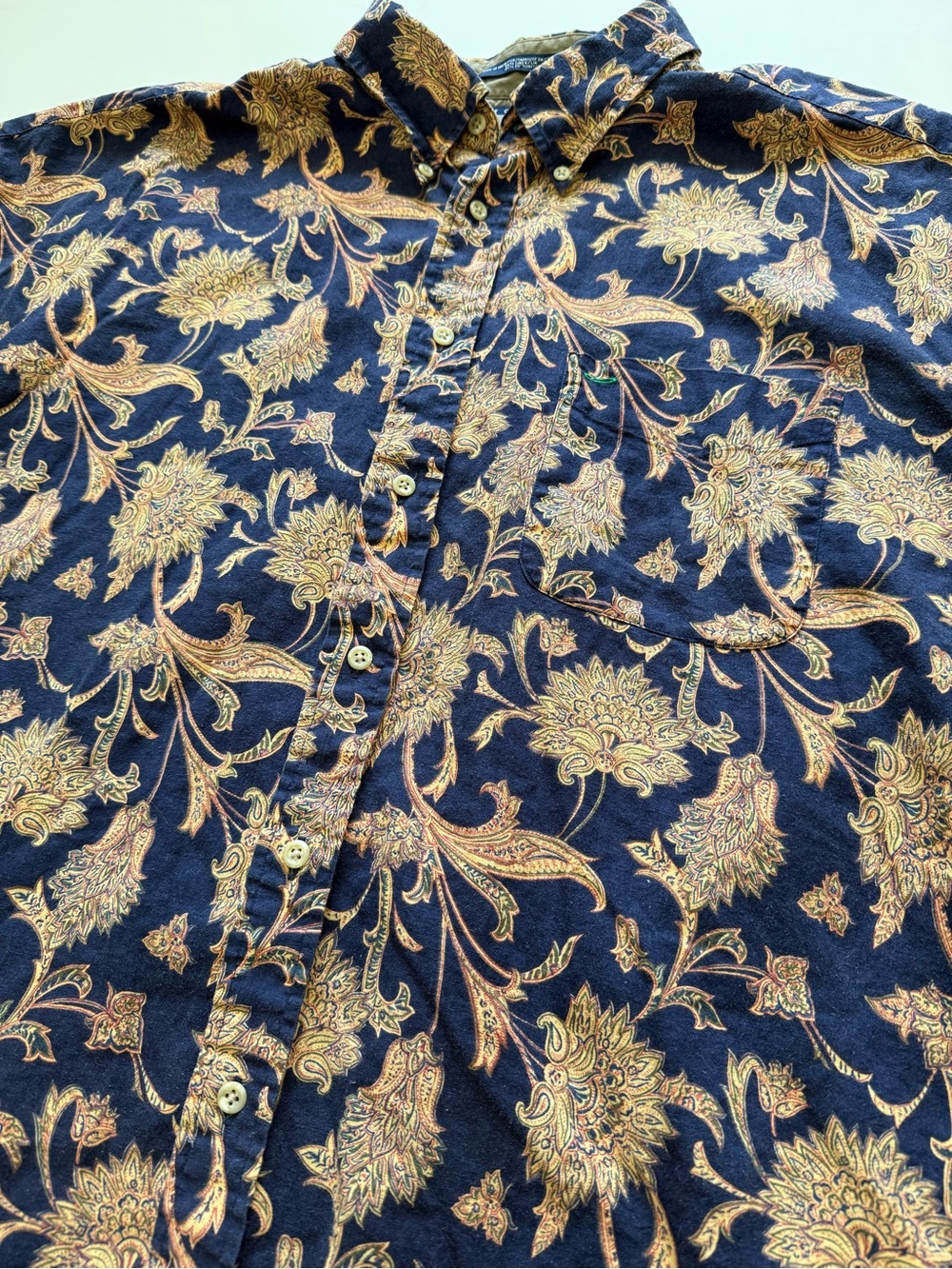 Men's Vintage Linen Cotton Tommy Hilfiger Navy Floral Button-Down Shirt